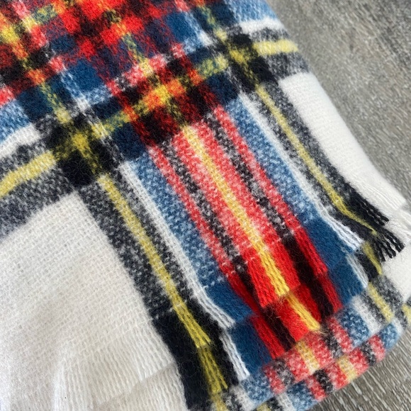 VINCE CAMUTO Colorful and Soft Cream Plaid Scarf with Red and Blue - Picture 6 of 6